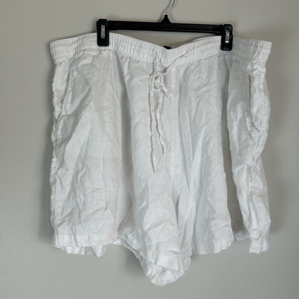 Tahari 3X White 100% Linen Shorts Drawstring Coastal Preppy Capsule Beach Quiet
